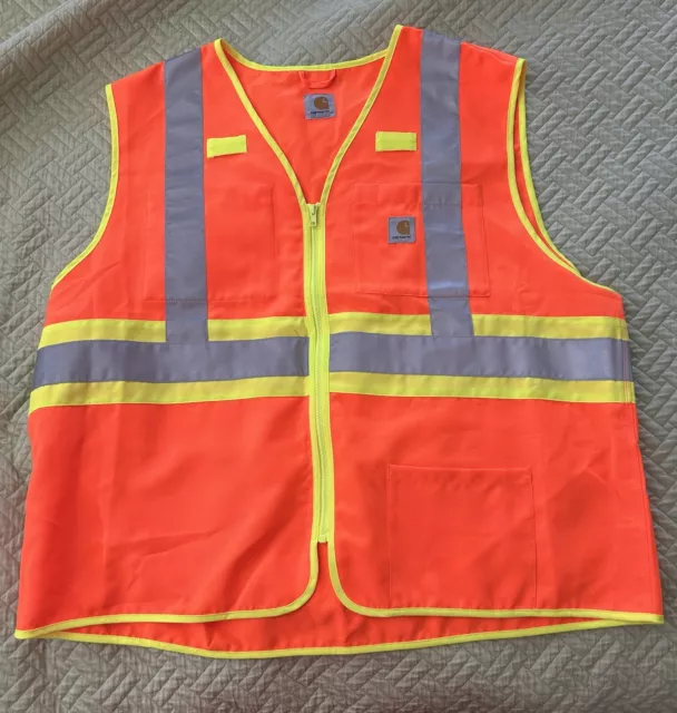 CARHARTT Hi-Vis Work/Safety Vest-XXL-Zipper/Outer-Inner Pockets-Neon