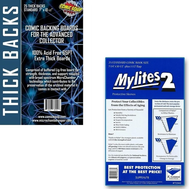 25 Mylites2 STANDARD Mylars Bags & 25 65 PT Thick Back Boards MicroChamber Tech