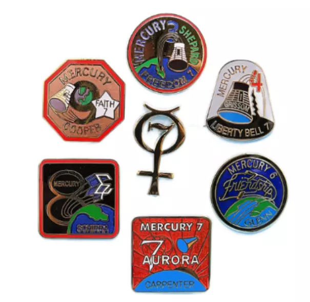 MERCURY PIN Lot of 7 vtg NASA Official - Carpenter Schirra Cooper Glenn Shepard