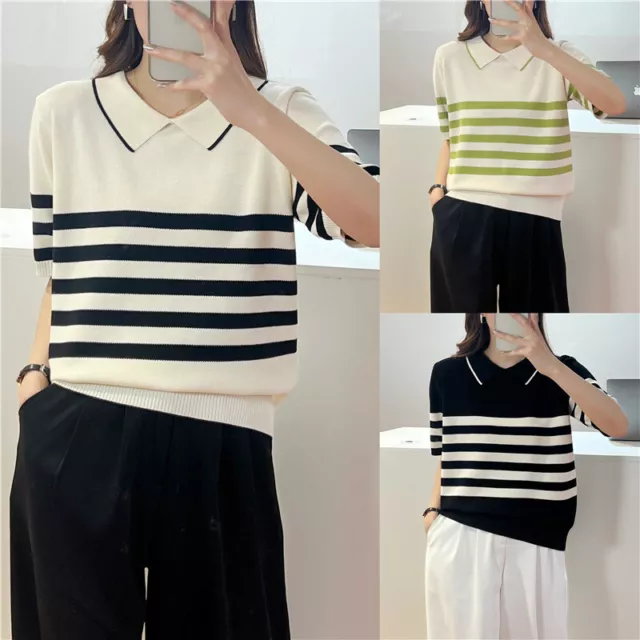 Women's Short Sleeve Knitted Knitwear Tops Pullover Thin T Shirts Sweater Summer