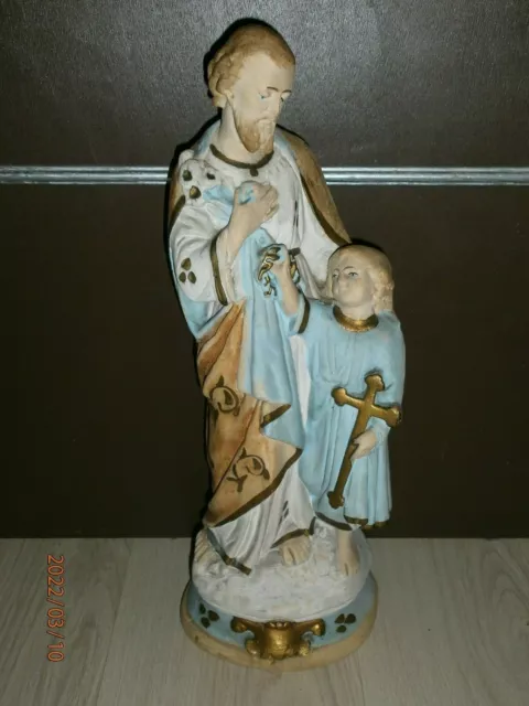 ANCIENNE STATUE RELIGIEUSE/SAINT JOSEPH ET L'ENFANT JESUS/PLATRE/H.46cm/ N°5