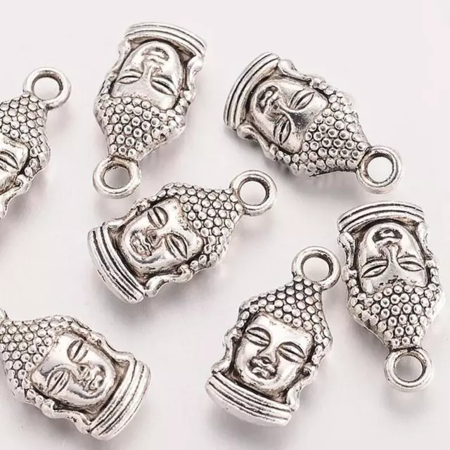 10 BUDDHA HEAD CHARMS PENDANTS TIBETAN SILVER 17mm DOUBLE SIDED C209