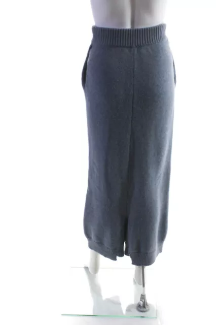 Stella McCartney Womens High Rise Ribbed Trim Knit Cropped Pants Blue Wool IT 38 3