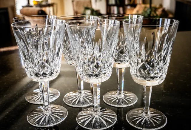 Set of 6 Waterford Crystal LISMORE 6 7/8" Water/Wine Goblets Glasses