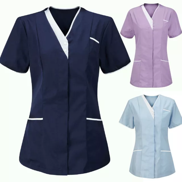 Women Nurses Uniform Tops Nurse Tunic Hospital blue Healthcare Carehome Blouse