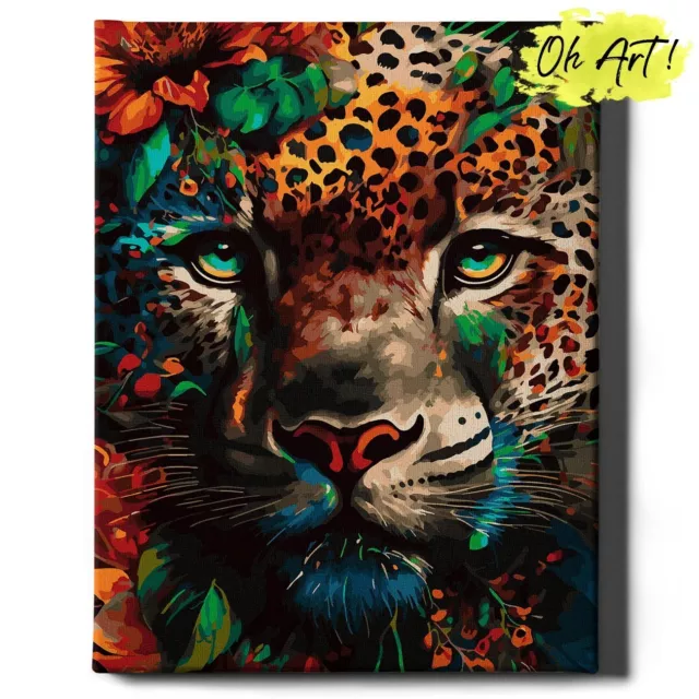 Oh Art! Premium 40x50cm Leinwand Malen nach Zahlen Erwachsene mit Rahmen Leopard