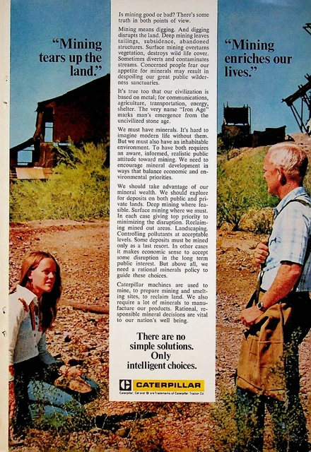 1976 Caterpillar Tractors & Machines Vintage 1970s Print Ad Mining Good or Bad?