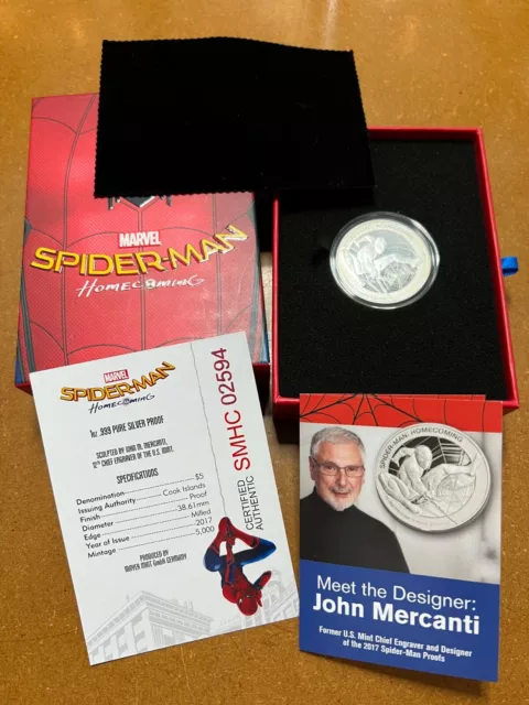 2017 Spider-man Homecoming Cook Islands 1oz Silver Proof Coin