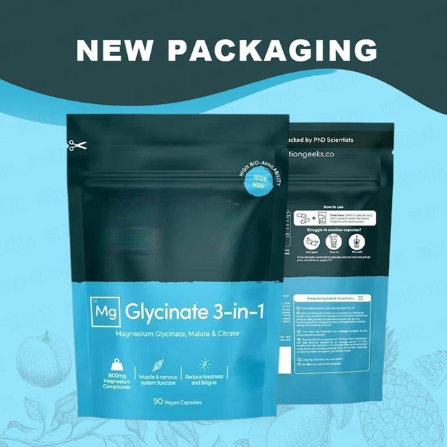 NUTRITION GEEKS MAGNESIUM Glycinate 3 In 1 Complex 1800mg Supplements - Foto 5