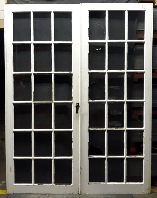 60"x81" Pair Antique Vintage Old French Double Wood Interior Doors Windows Glass