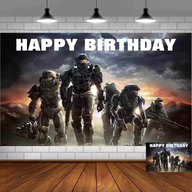 Banner de fondo Halo Feliz cumpleaños foto videojuego vinilo fiesta decoración 5x3 ft
