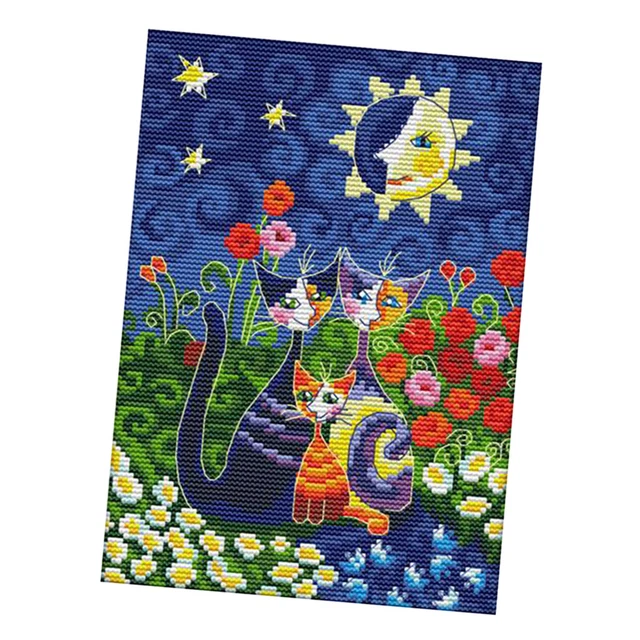 Kreuzstich-Set Mit Vorgedrucktem Katzenmuster – 30x40cm, Für Anfänger, Inkl. Faden, Nadel & Anleitung