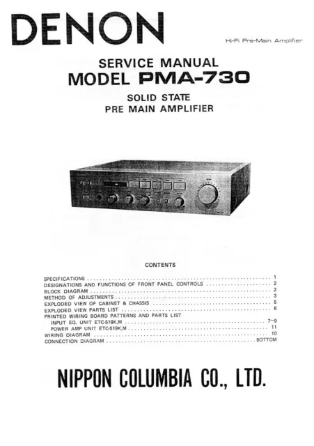 Service Manuel D'Instructions pour Denon PMA-730