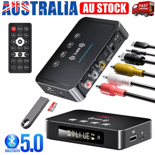 Wireless Bluetooth 5.0 Audio Transmitter Receiver HiFi Music Adapter AUX RCA NFC