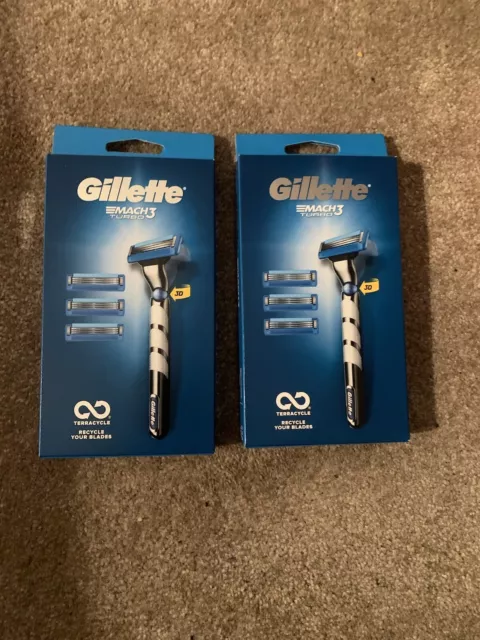 Gillette Mach 3 Rasoio Turbo + 4 Lame Starter Pack 3D ** 100% Originale** X 2