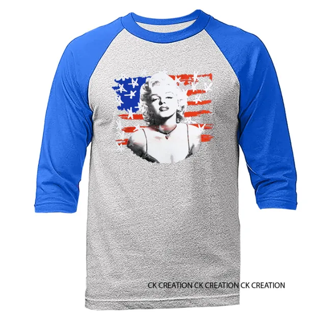 Monroe Front Of US Flag 3/4 Sleeve Graphic  Raglan 3/4 Sleeve Baseball T-shirt