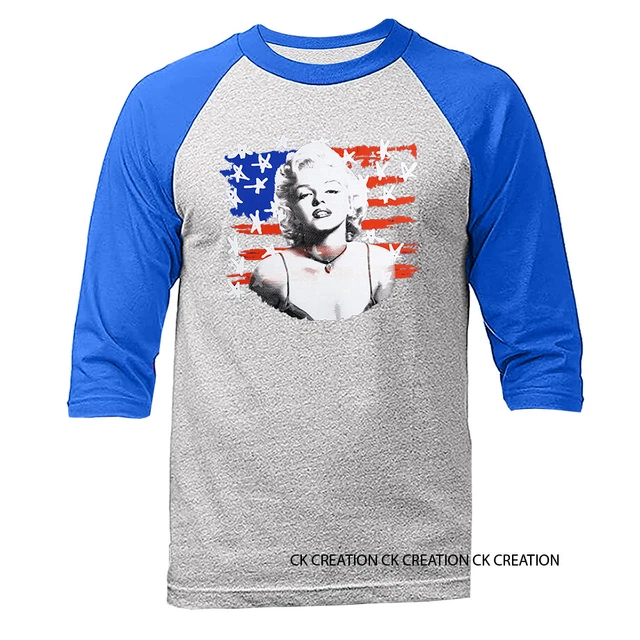 Monroe Front Of US Flag 3/4 Sleeve Graphic  Raglan 3/4 Sleeve Baseball T-shirt