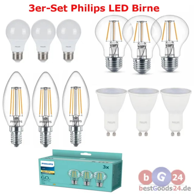 3er-Set Philips LED Leuchtmittel warmweiss 2700K Birne-Kerze LEDSPOT Glühbirne