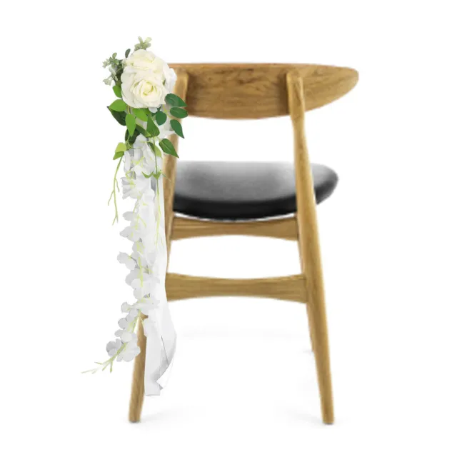 (17048)Wedding Chair Back Flower Lifelike Rich Layers Artificial Flower Chair