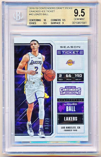 2018-19 Contenders Draft Lonzo Ball Variation Cracked Ice Ticket #42 /23 BGS 9.5