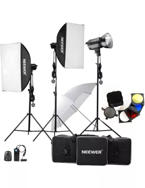 Kit de iluminación flash de estudio Neewer 900w (3x300w) muchos extras. Luces de 300 am