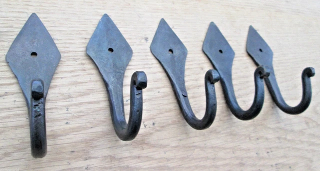 5 X DIAMOND TOP BLACK hand forged vintage old coat hook hanging utility hanger