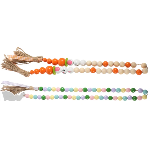 2 Pcs Chaîne De Perles En Bois Pâques Liens Guirlande Décorative Ménage