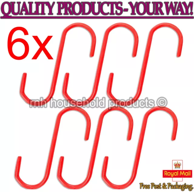 6 x Large 5" S Hooks HEAVY DUTY Red Plastic Coated Metal Garage Hanging Hanger