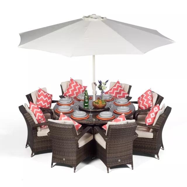 Arizona 8 Seater Round Rattan Garden Dining Table & Chairs Set Patio Furniture