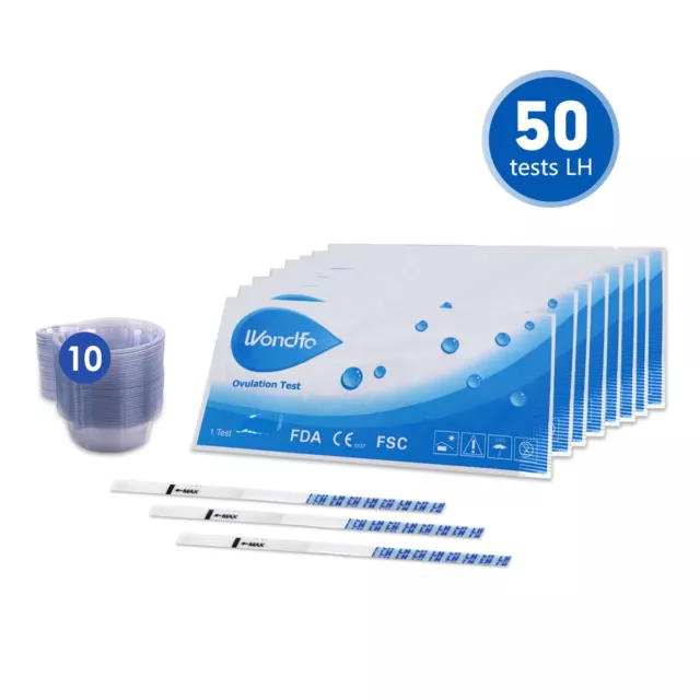 Wondfo 50 × Ovulation LH Test Strips Urine Fertility OPK Kit with 10 Urine Cups