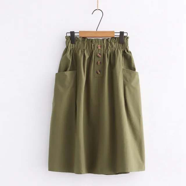 Women Girls Solid Casual Skirt with Pockets Elastic Waist Casual Summer Beach