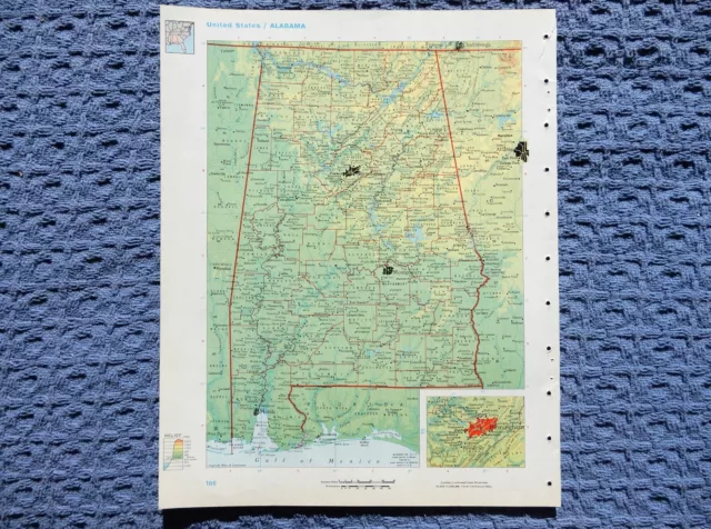 1966 ALABAMA Atlas Map, vintage World Book Atlas, full color