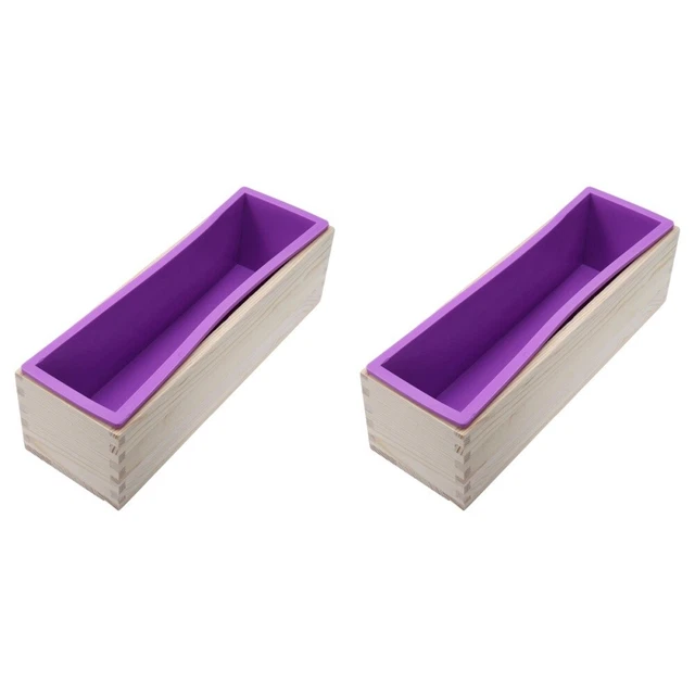 2 piezas Pan de jabón rectangular flexible molde de silicona con caja de madera herramienta hágalo usted mismo para