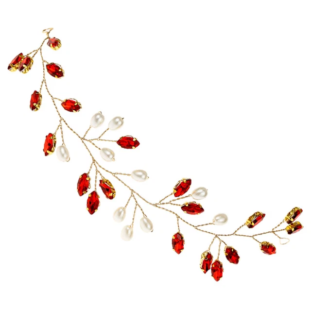 Fascia Per Capelli Lunga Con Cristalli Rossi Teyglen - Cerchietto Sposa Strass, Accessorio Matrimonio E Festa Vintage
