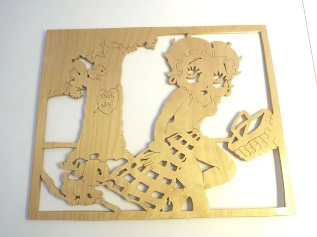 1999 Betty Boop Cut Out Wood Decor- On a Picnic w/Pup & "Carved" Heart on Tree