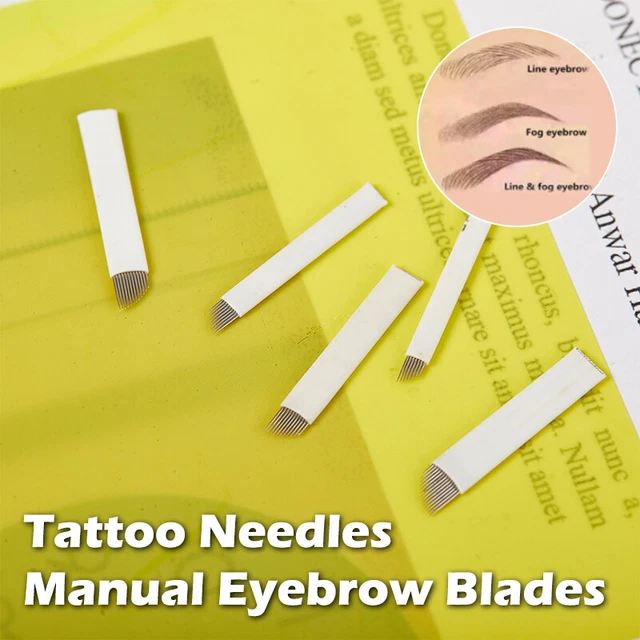 10 piezas/juego de cuchillas permanentes para cejas agujas sombreado tatuaje curvo manual maquillaje y