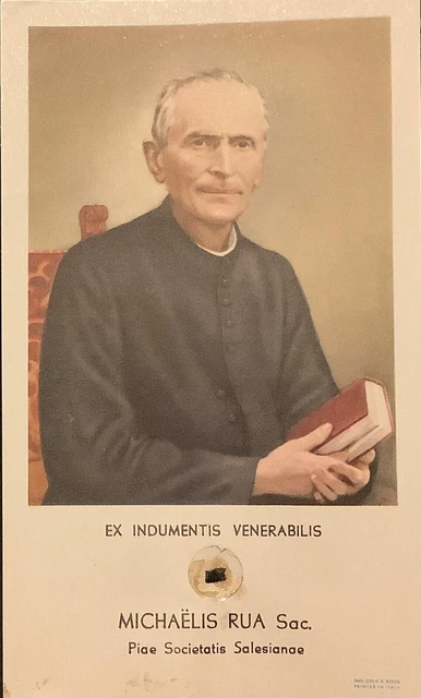 Reliquia ex indumentis Don Michele Rua su santino 1957 con sigillo
