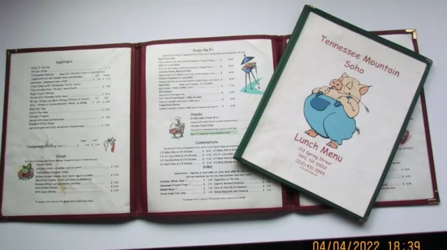 Tennessee Mountain BBQ SOHO Menus (Opened: 1982 - Closed: 06) VTG Foodie History