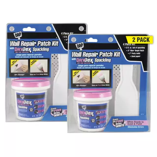 Wall Repair Patch Kit 2-Pack for Drywall Holes & Cracks up to 3 inch Dries White