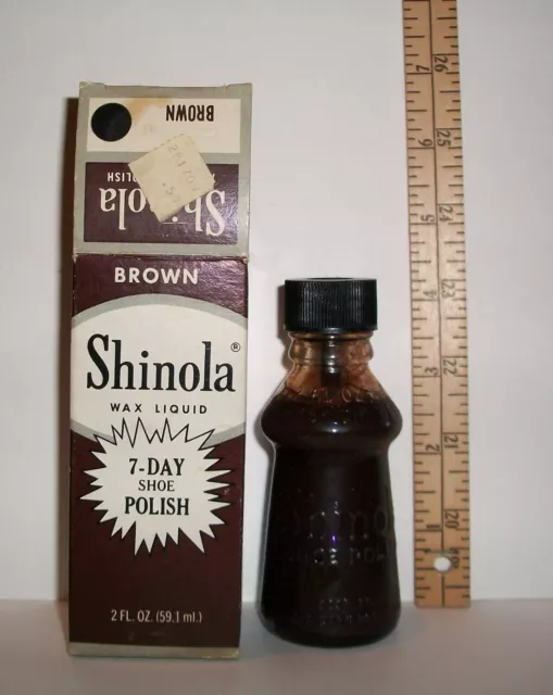 Vintage 2 Fluid Ounce Bottle Shinola Brown 7 Day Shoe Polish Liquid And Box Full