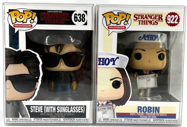 Funko Pop! Stranger Things Steve w/Sunglasses #638 & Robin #922 with Protectors