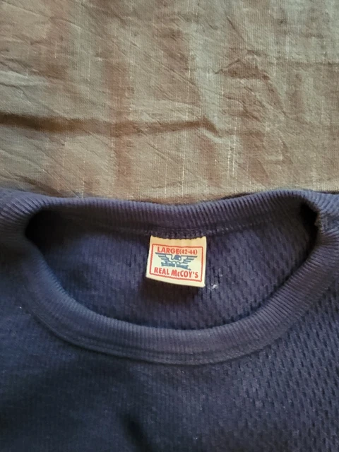The Real McCoys Navy Blue Thermal Long Sleeve Pullover Large Pre-Owned The Real McCoys Navy Blue Thermal Long Sleeve Pullover Large Pre-Owned