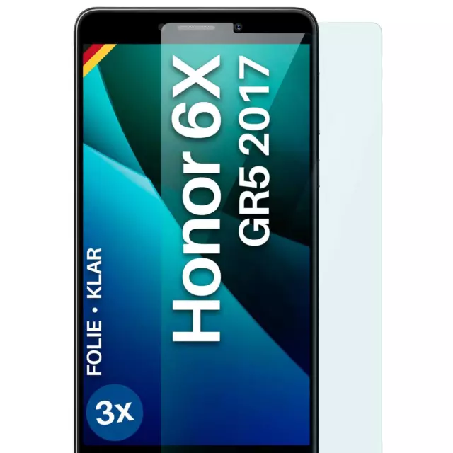 3x Lámina Protectora para Huawei Honor 6X/GR5 (2017) Pantalla Flexible No Glas