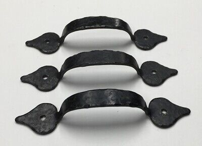3 Vintage Forged Iron Door Handles, Pulls, Black Colonial Spade  4  3/4" 2