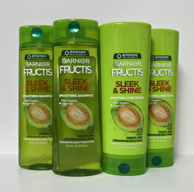 Garnier Fructis SLEEK & SHINE Smoothing Shampoo & Conditioner-2 Sets-12.5/12oz.