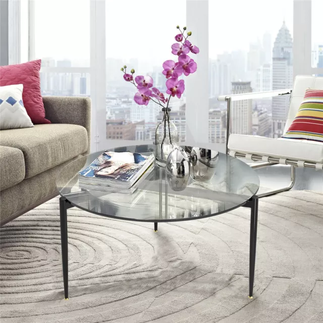 Artistry &Technical Glass Round Coffee Table Side Table with Stylish Metal Frame 2