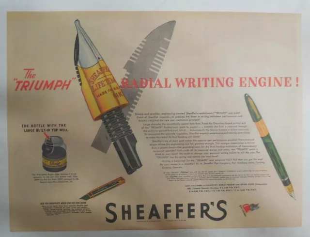 Sheaffer's  Pen Ad:  Sheaffer's The "Triumph" Pen from 1944 Size: 11 x 15 inches