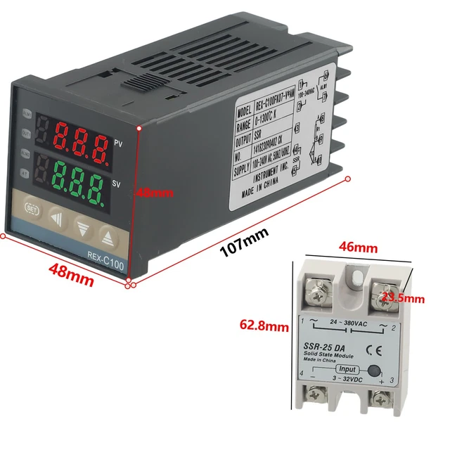 Contrôleur De Température PID REX-C100 Avec SSR 25A - Pour Régulation Précise 0-1300°C, Thermocouple K Inclus - 10
