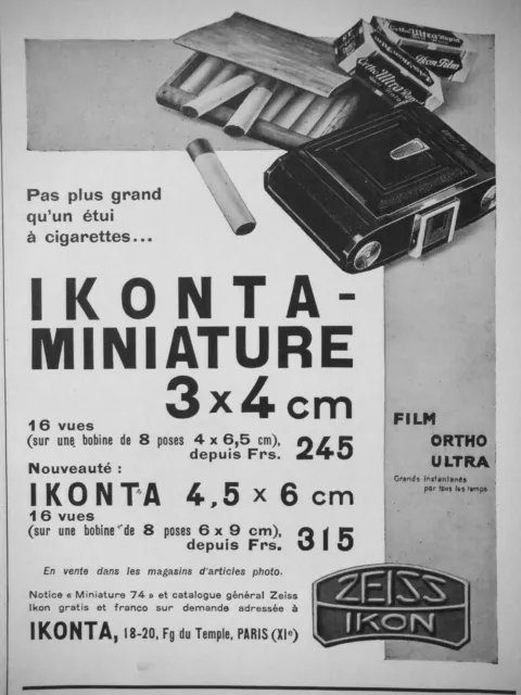 Publicité 1932 Ikonta Miniature Zeiss Ikon - Advertising