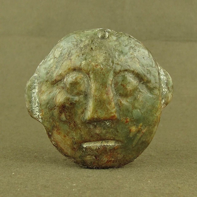 Chinese Carved Hongshan Culture Jade Human Face Mask Pendant